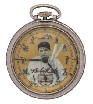 1940s 16S Ingersoll "Babe Ruth" (With Bats) Fully Functional Pocket Watch With Box 